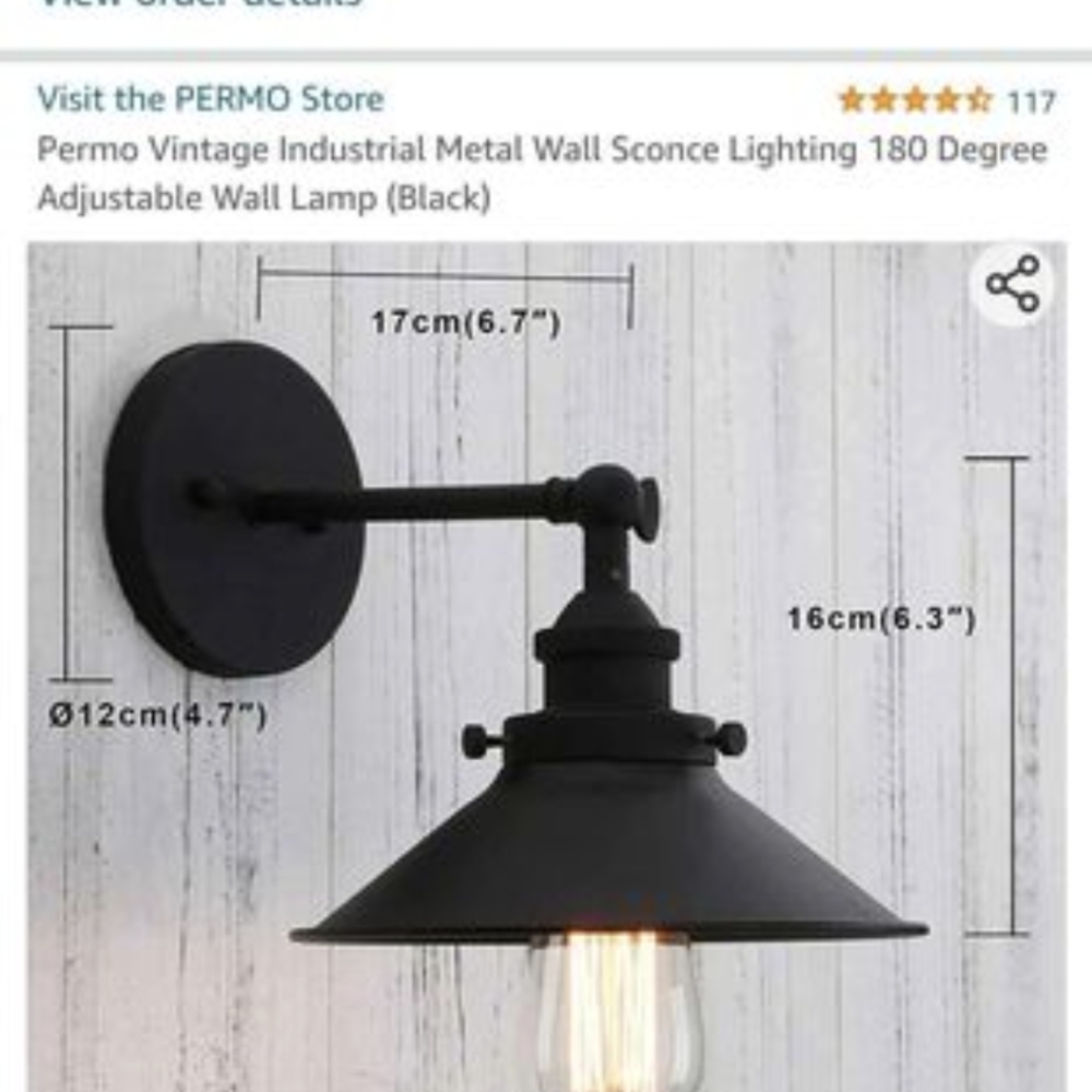 BRAND NEW IN BOX - Industrial style wall sconce black (set of 3)